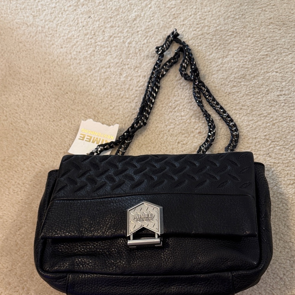 Aimee Kestenberg Black Textured Shoulder Bag with Silver Accent